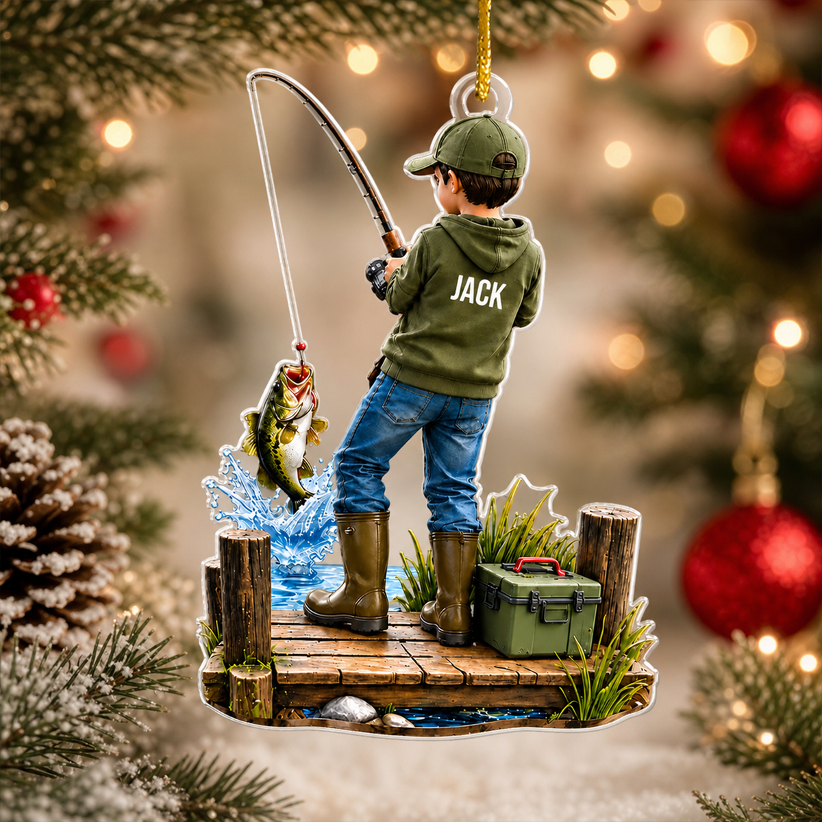 Just A Man Who Loves Fishing - Personalized Acrylic Ornament, Custom Name Angler Keepsake, Fishing Gift