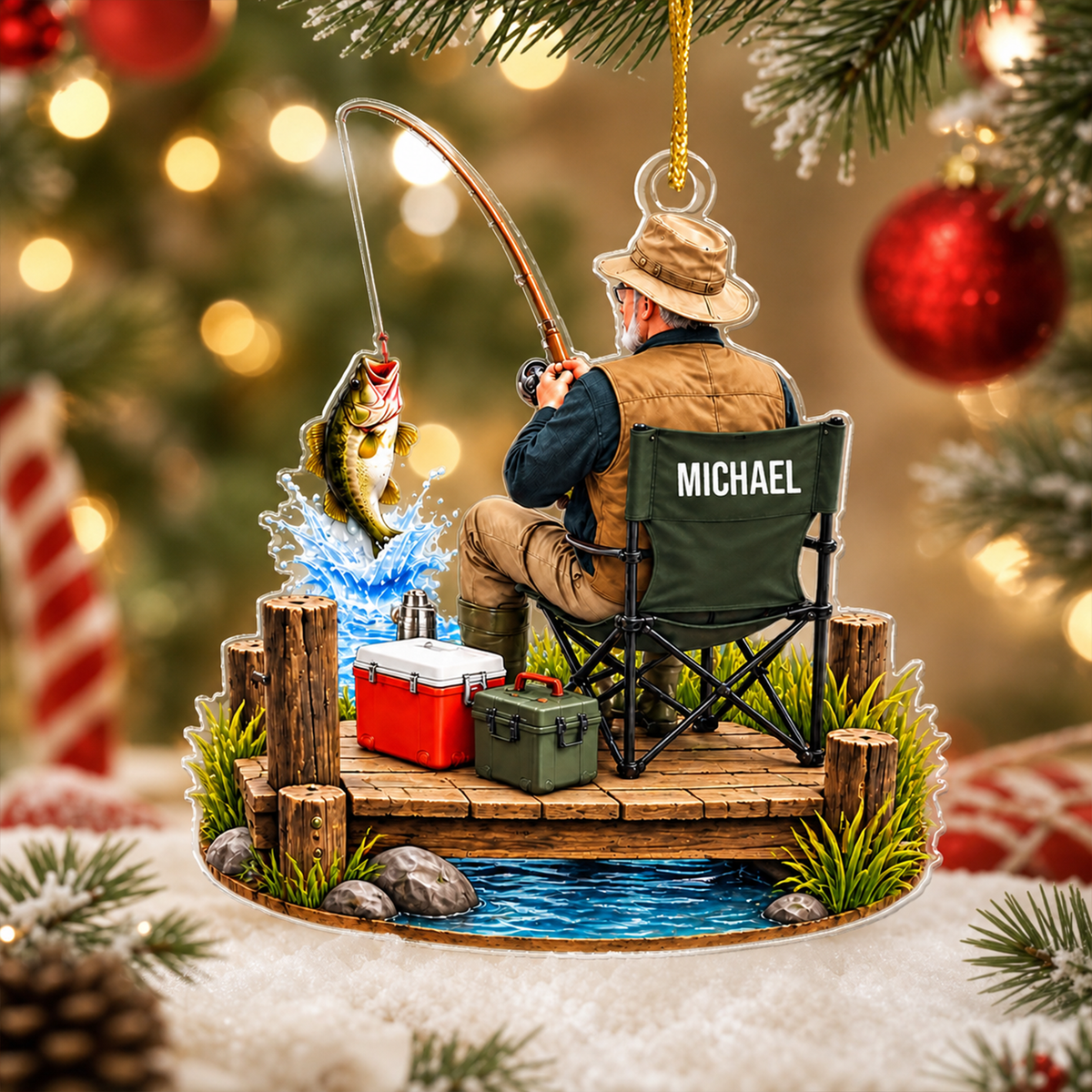 Just A Man Who Loves Fishing - Personalized Acrylic Ornament, Custom Name Angler Keepsake, Fishing Gift