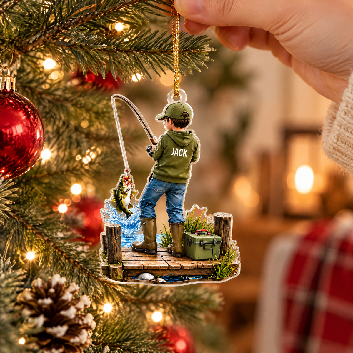 Just A Man Who Loves Fishing - Personalized Acrylic Ornament, Custom Name Angler Keepsake, Fishing Gift