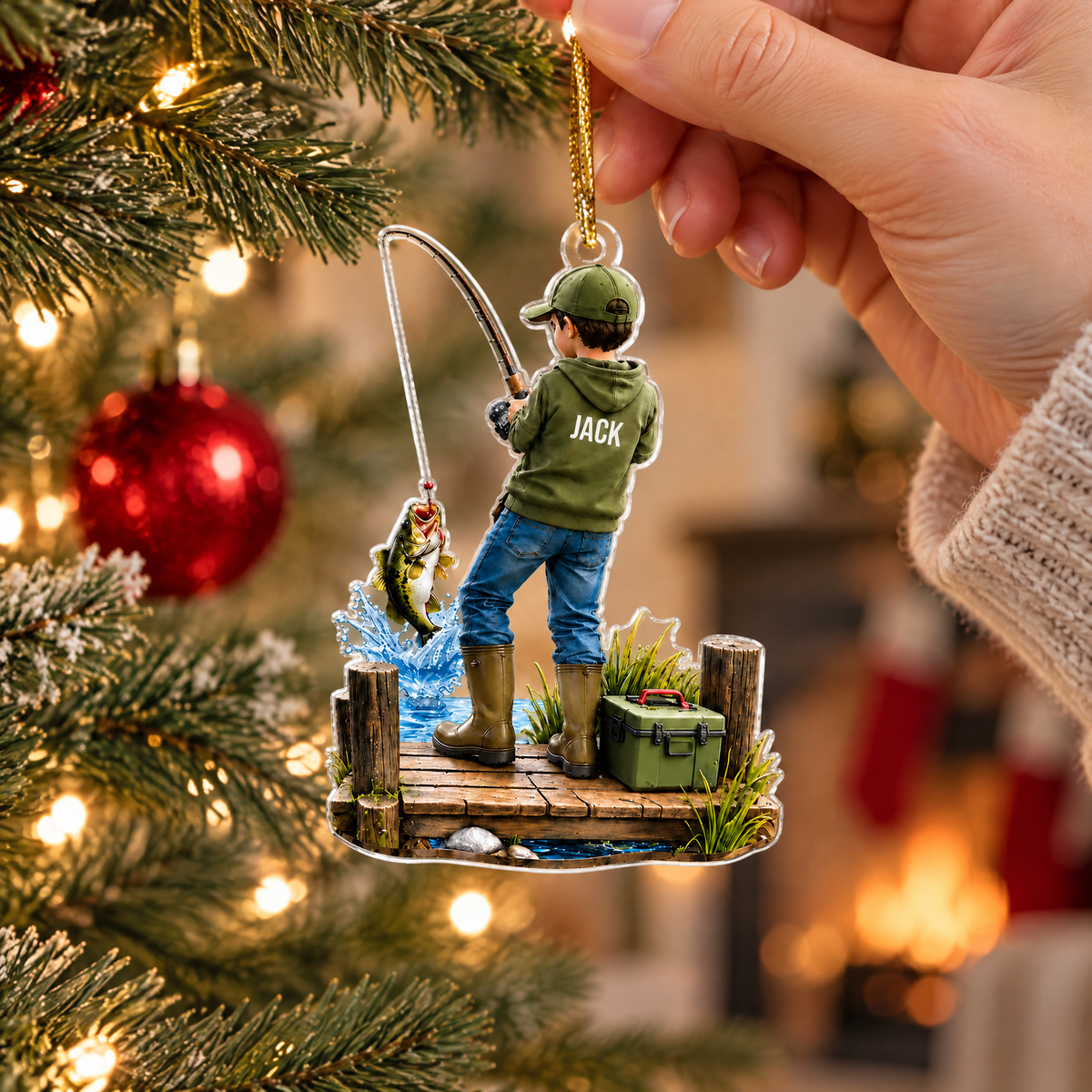 Just A Man Who Loves Fishing - Personalized Acrylic Ornament, Custom Name Angler Keepsake, Fishing Gift
