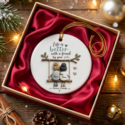 Life Is Better With A Friend By Your Side- Personalized Ceramic Ornament, Friendship Keepsake, Forever Friends Gift, Bestie Holiday Gift