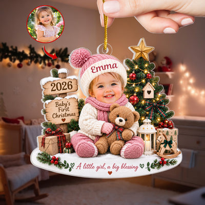 A Little Baby A Big Blessing - Personalized Acrylic Ornament, Gift For Baby, First Christmas Ornament With Custom Baby's Photo & Name