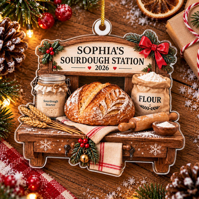 Sourdough Station Christmas 2026 - Personalized Acrylic Ornament, Custom Name Bread Baker Starter Keepsake, Baking Lover Gift Tree Decoration