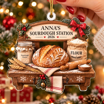 Sourdough Station Christmas 2026 - Personalized Acrylic Ornament, Custom Name Bread Baker Starter Keepsake, Baking Lover Gift Tree Decoration