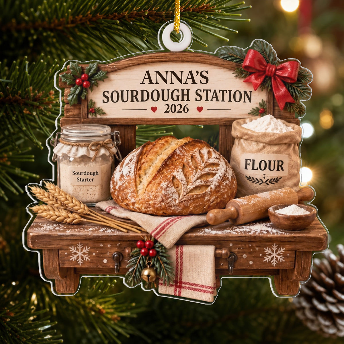 Sourdough Station Christmas 2026 - Personalized Acrylic Ornament, Custom Name Bread Baker Starter Keepsake, Baking Lover Gift Tree Decoration