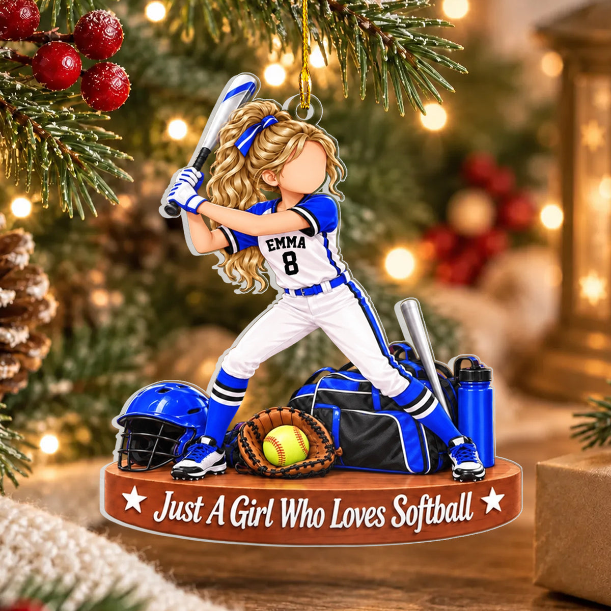 Just A Girl Who Loves Softball - Personalized Acrylic Ornament, Custom Name Player Christmas Gift
