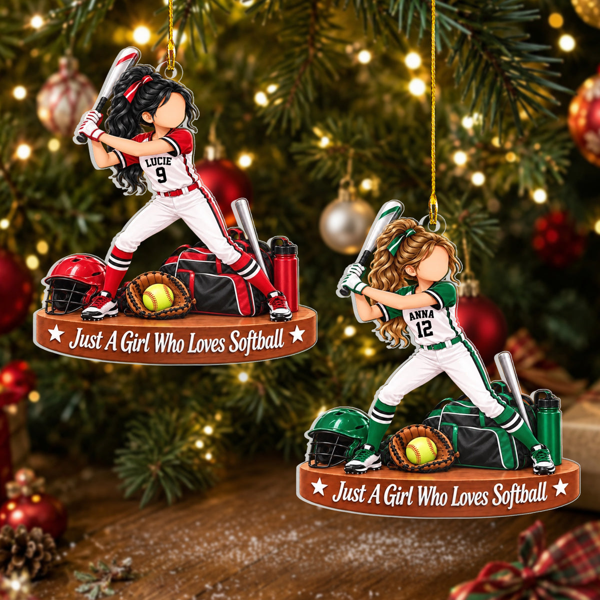 Just A Girl Who Loves Softball - Personalized Acrylic Ornament, Custom Name Player Christmas Gift