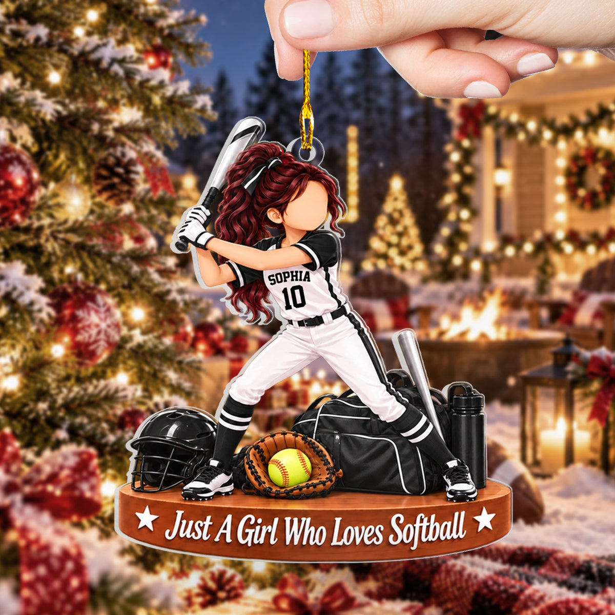 Just A Girl Who Loves Softball - Personalized Acrylic Ornament, Custom Name Player Christmas Gift