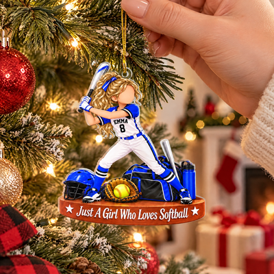 Just A Girl Who Loves Softball - Personalized Acrylic Ornament, Custom Name Player Christmas Gift