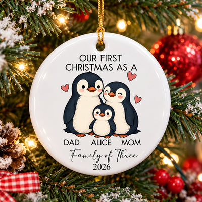 Family of Three - Personalized Ceramic Ornament, Custom New Family Ornament, Baby's First Christmas Ornament