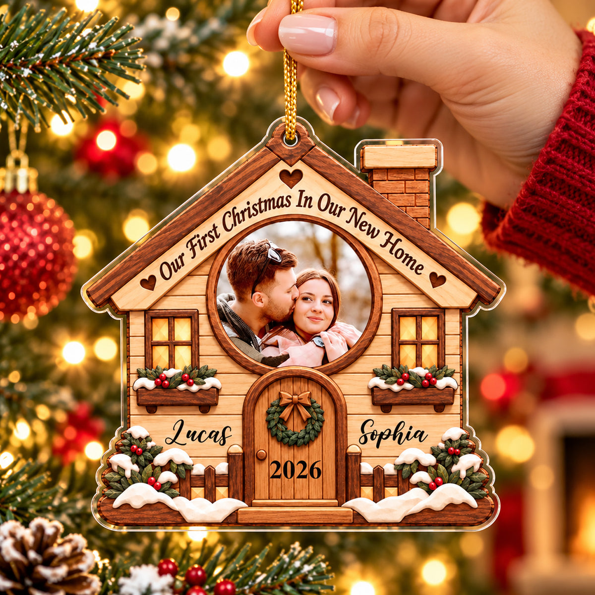 Carved Wood House Silhouette New Home - Personalized Acrylic Ornament
