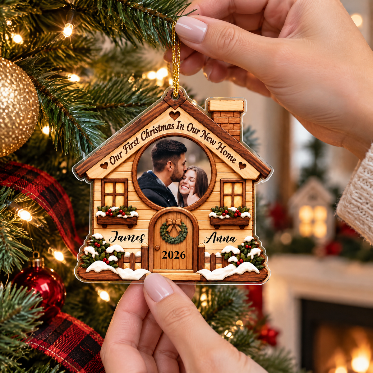 Carved Wood House Silhouette New Home - Personalized Acrylic Ornament
