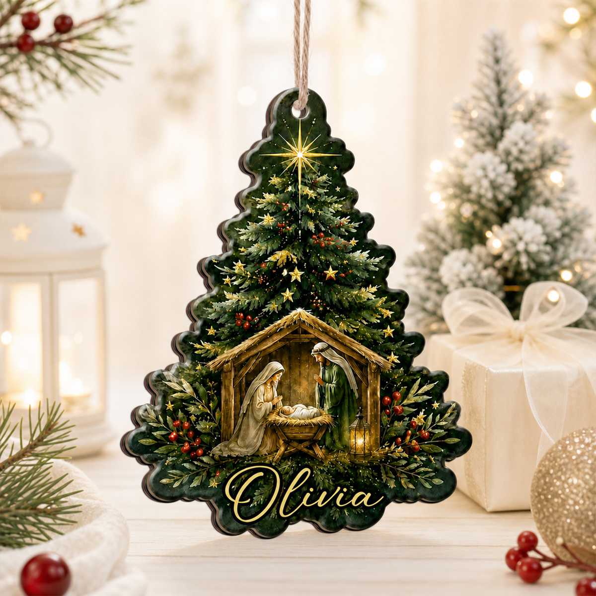 Nativity First Christmas - Personalized Wooden Ornament,  Christmas Keepsake, Religious Holiday Decor, Christian Gift