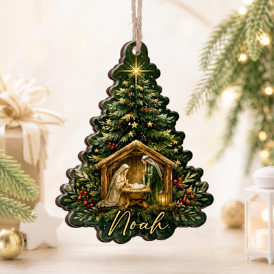 Nativity First Christmas - Personalized Wooden Ornament,  Christmas Keepsake, Religious Holiday Decor, Christian Gift