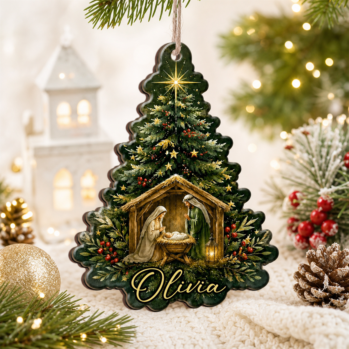 Nativity First Christmas - Personalized Wooden Ornament,  Christmas Keepsake, Religious Holiday Decor, Christian Gift