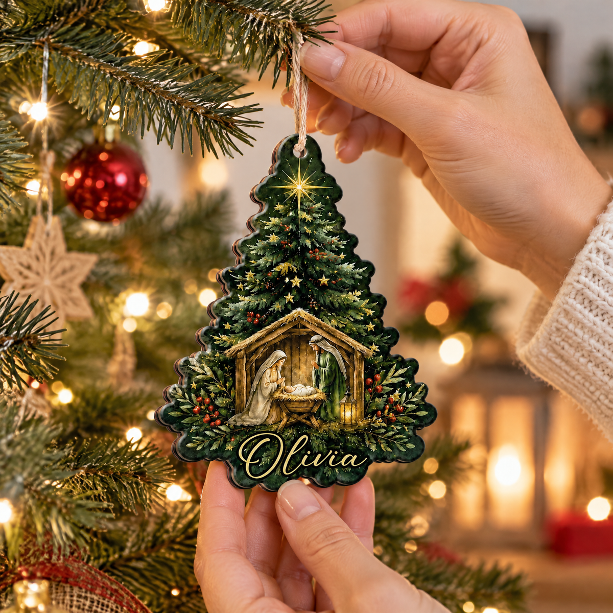 Nativity First Christmas - Personalized Wooden Ornament,  Christmas Keepsake, Religious Holiday Decor, Christian Gift