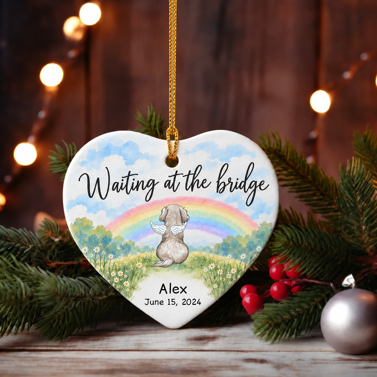 Rainbow Bridge - Personalized Ceramic Ornament, Pet Memory Gift