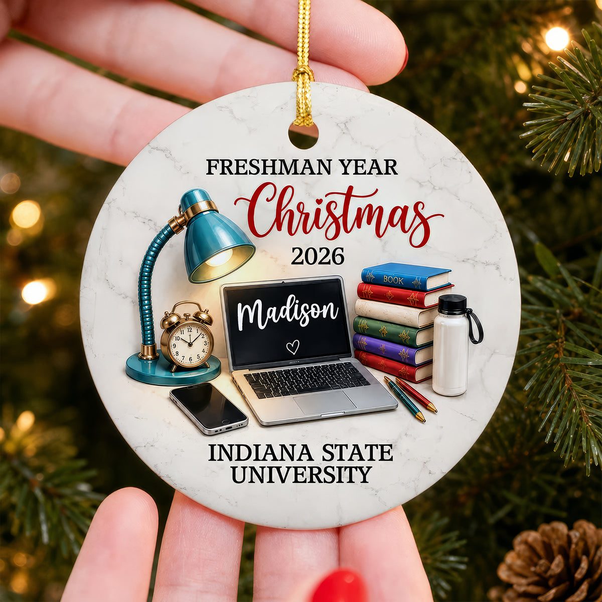 Freshman Year Christmas - Personalized Ceramic Ornament, College Student Christmas Gift, First Year Keepsake
