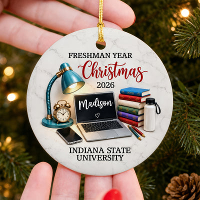 Freshman Year Christmas - Personalized Ceramic Ornament, College Student Christmas Gift, First Year Keepsake