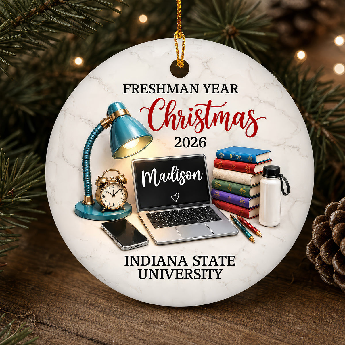Freshman Year Christmas - Personalized Ceramic Ornament, College Student Christmas Gift, First Year Keepsake
