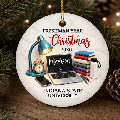 Freshman Year Christmas - Personalized Ceramic Ornament, College Student Christmas Gift, First Year Keepsake