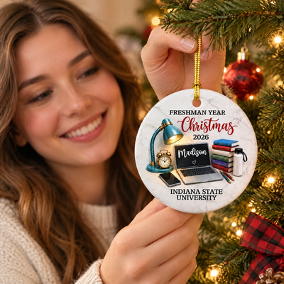 Freshman Year Christmas - Personalized Ceramic Ornament, College Student Christmas Gift, First Year Keepsake