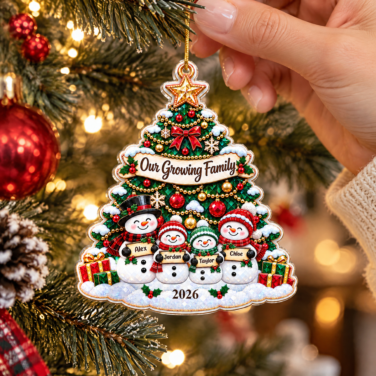 Our Growing Family – Personalized Snowman Family Christmas Tree Ornament