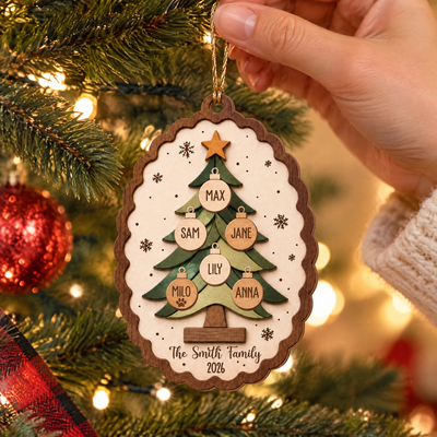 All Our Hearts Under One Tree - Personalized Wooden Ornament, Custom Family Names Christmas Tree Ornament