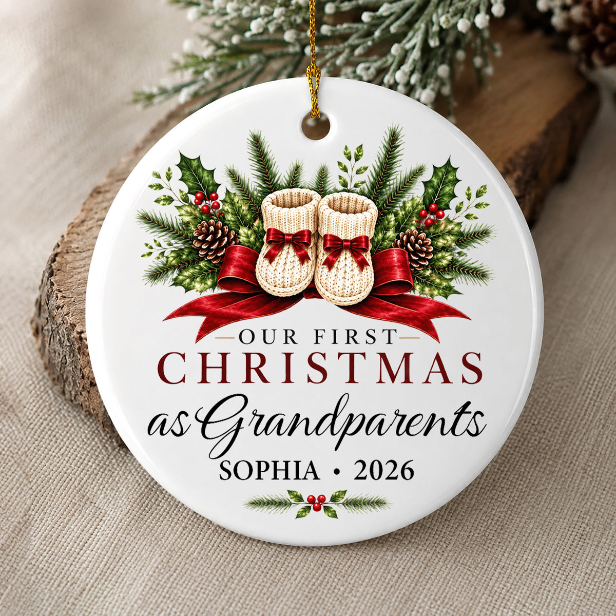 First Christmas As Grandparents - Personalized Ceramic Ornament, Gift For New Grandparents, New Baby Gift