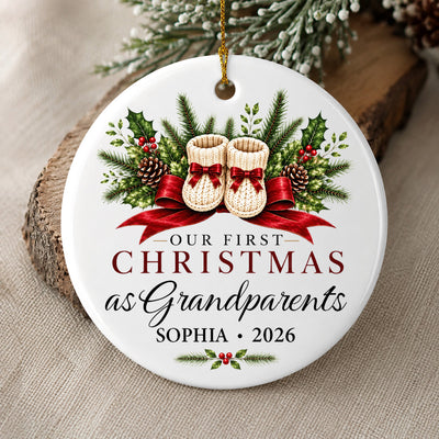 First Christmas As Grandparents - Personalized Ceramic Ornament, Gift For New Grandparents, New Baby Gift