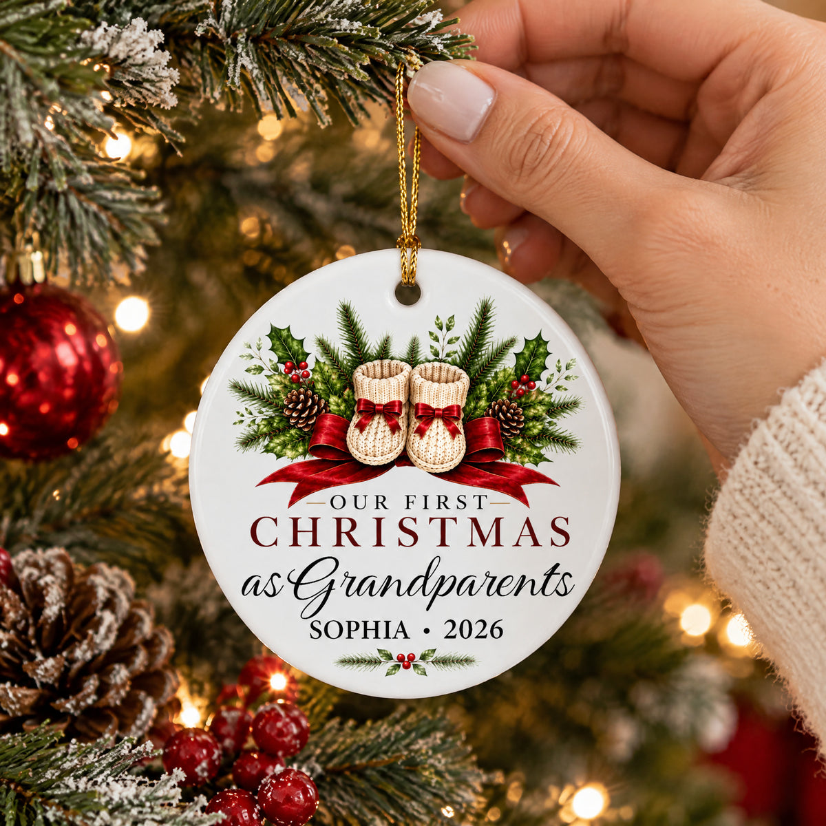 First Christmas As Grandparents - Personalized Ceramic Ornament, Gift For New Grandparents, New Baby Gift