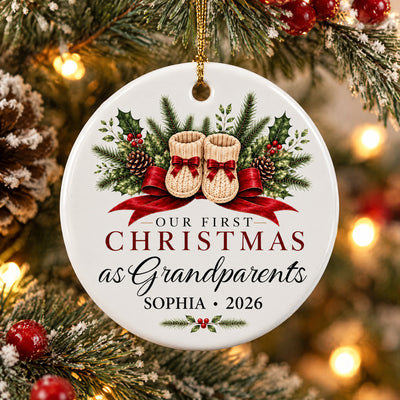 First Christmas As Grandparents - Personalized Ceramic Ornament, Gift For New Grandparents, New Baby Gift