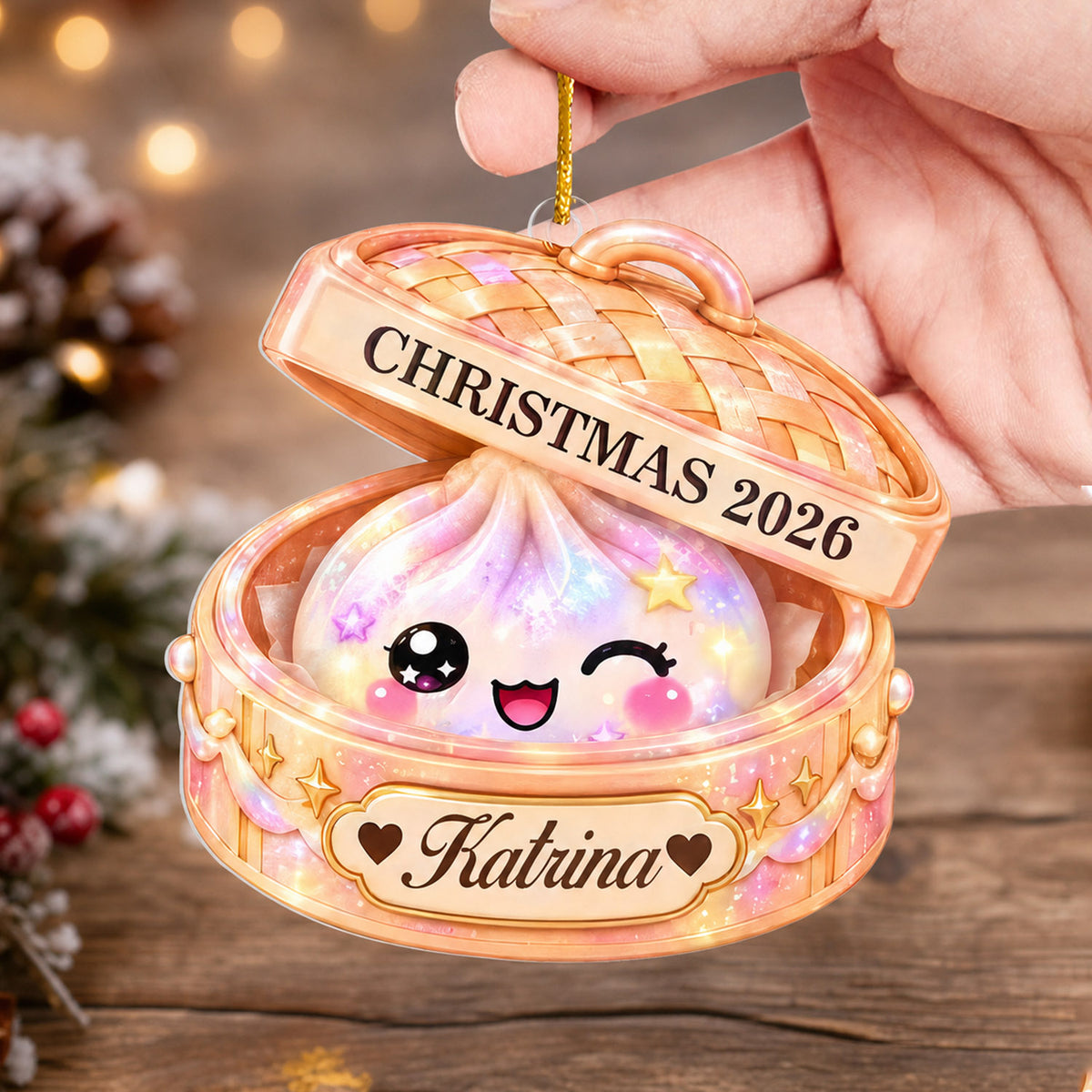 Glitter Squishy - Personalized Ornament, Custom Name Dumpling Christmas Ornament, Kawaii Acrylic Keepsake