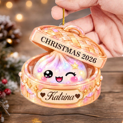Glitter Squishy - Personalized Ornament, Custom Name Dumpling Christmas Ornament, Kawaii Acrylic Keepsake