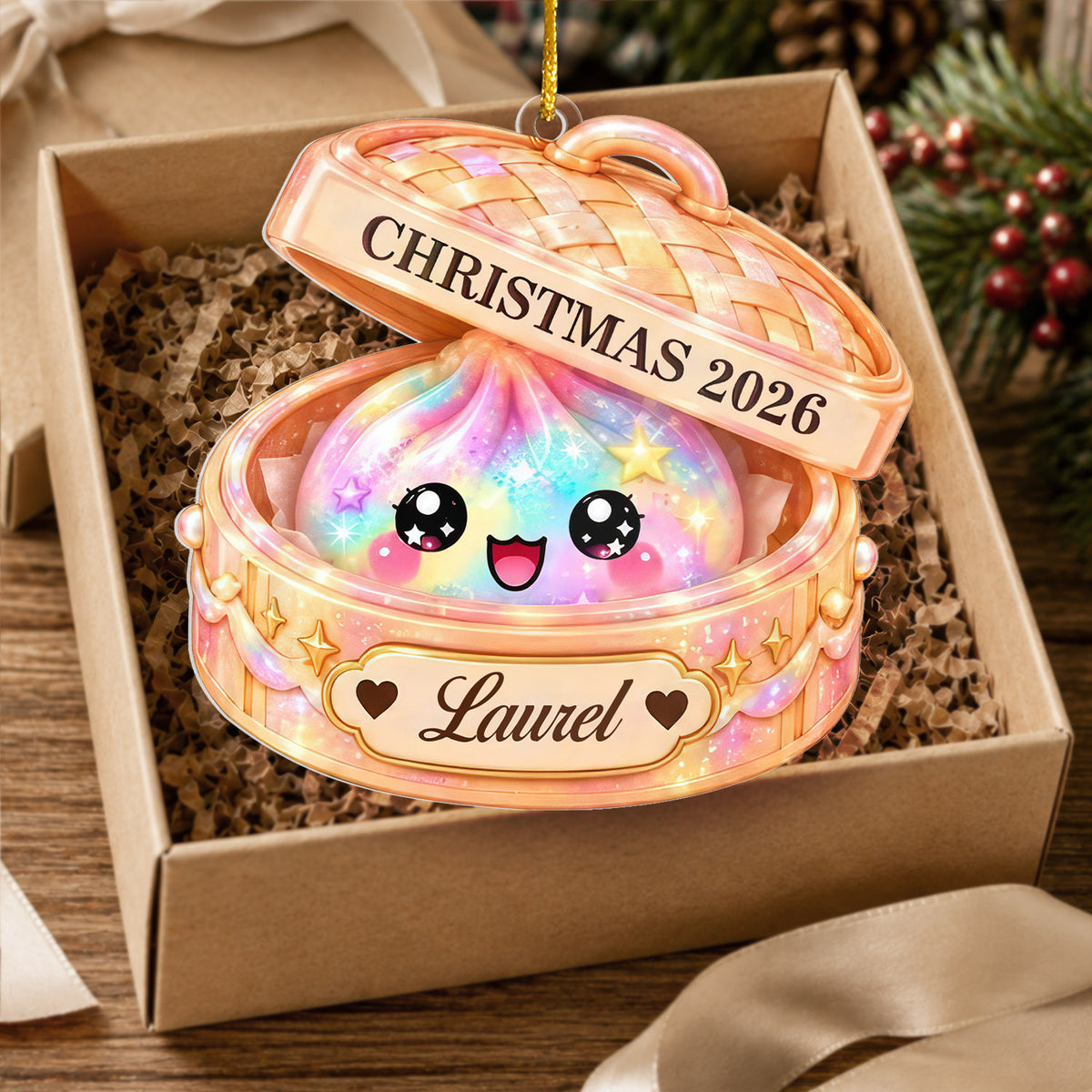 Glitter Squishy - Personalized Ornament, Custom Name Dumpling Christmas Ornament, Kawaii Acrylic Keepsake