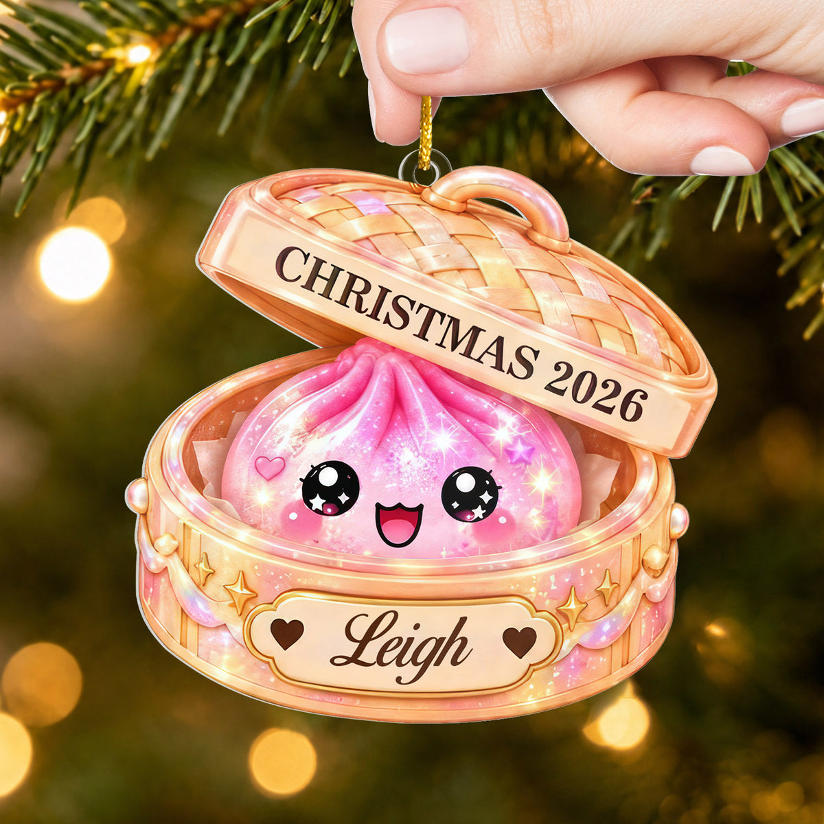 Glitter Squishy - Personalized Ornament, Custom Name Dumpling Christmas Ornament, Kawaii Acrylic Keepsake