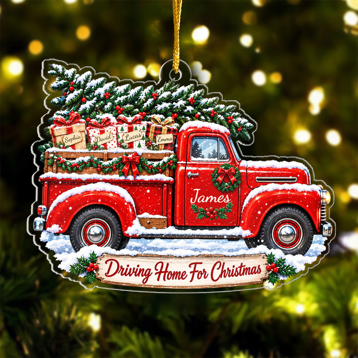 Vintage Truck with Family Tree Custom Acrylic Ornament
