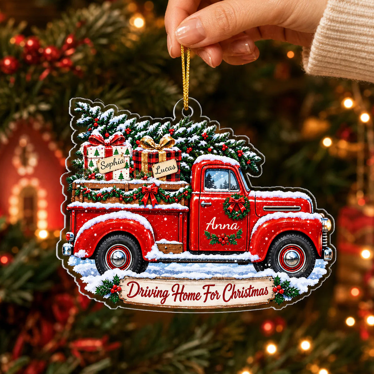 Vintage Truck with Family Tree Custom Acrylic Ornament