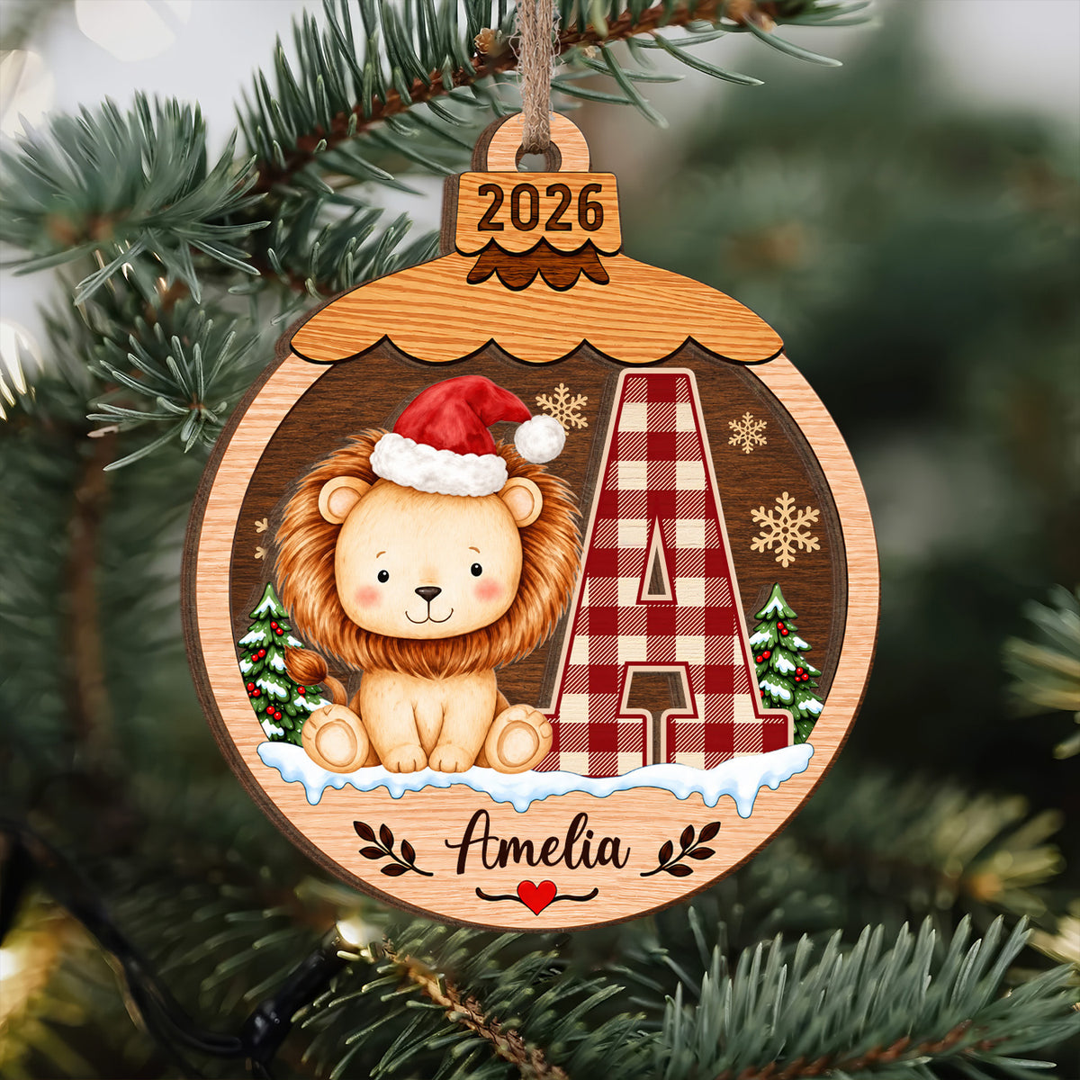 Woodland Friends Christmas- Personalized Wooden Ornament, Custom Initial Christmas Ornament, New Baby Ornament, Baby Shower Gifts, Christmas Gift for Kids &amp; Family