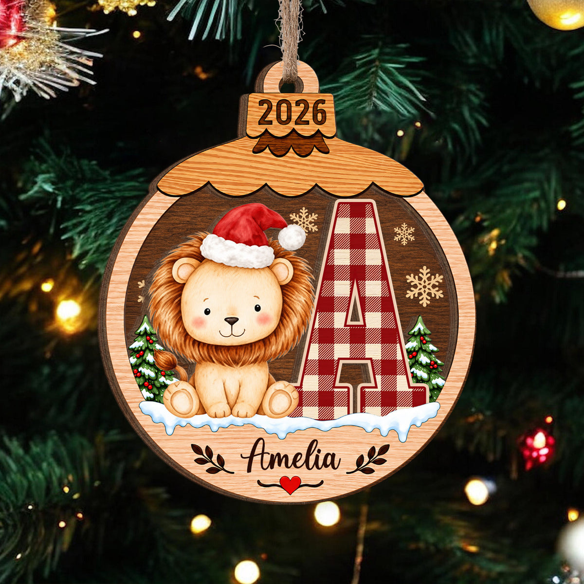 Woodland Friends Christmas- Personalized Wooden Ornament, Custom Initial Christmas Ornament, New Baby Ornament, Baby Shower Gifts, Christmas Gift for Kids &amp; Family