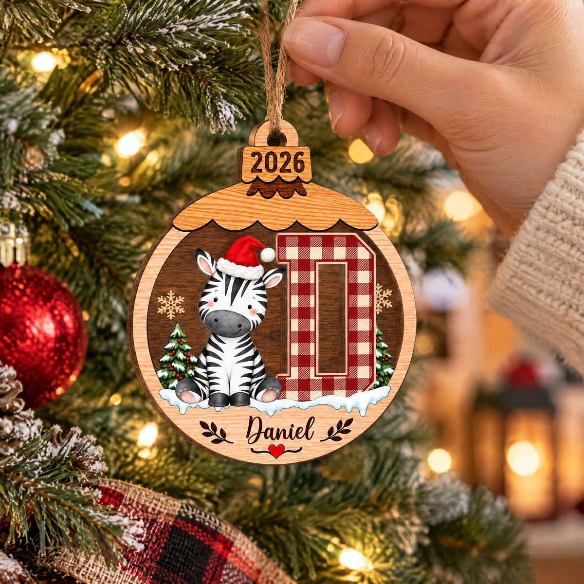 Woodland Friends Christmas- Personalized Wooden Ornament, Custom Initial Christmas Ornament, New Baby Ornament, Baby Shower Gifts, Christmas Gift for Kids &amp; Family