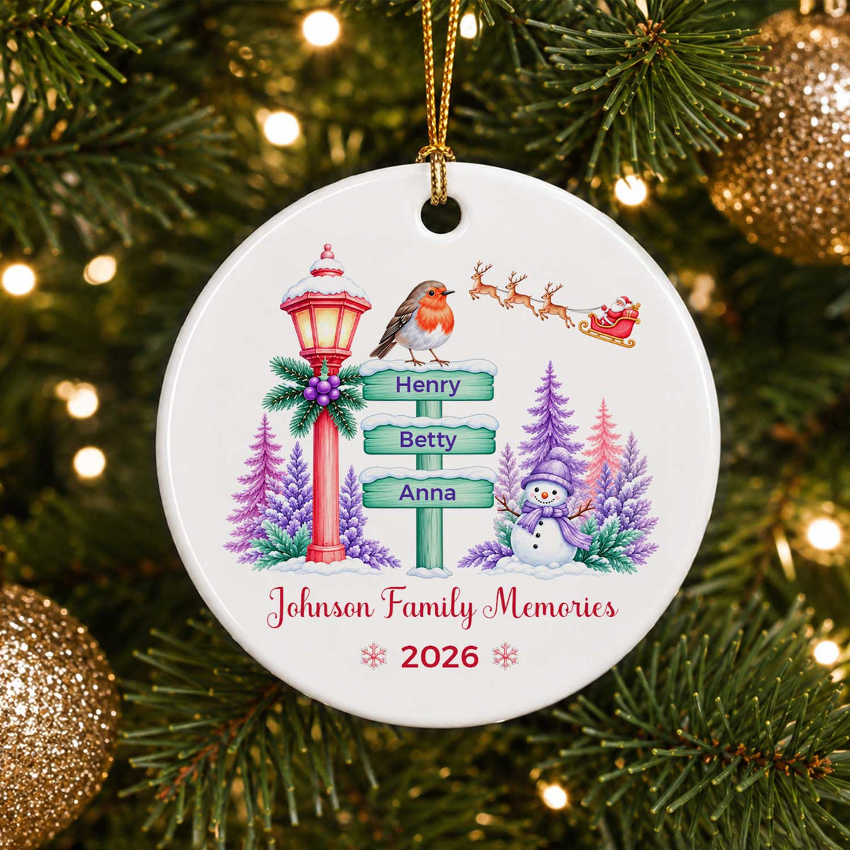 Family Signpost Christmas - Personalized Ceramic Ornament, Christmas Family Keepsake