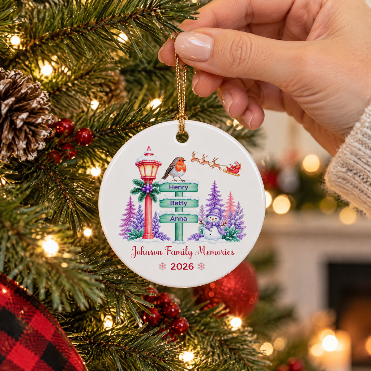 Family Signpost Christmas - Personalized Ceramic Ornament, Christmas Family Keepsake