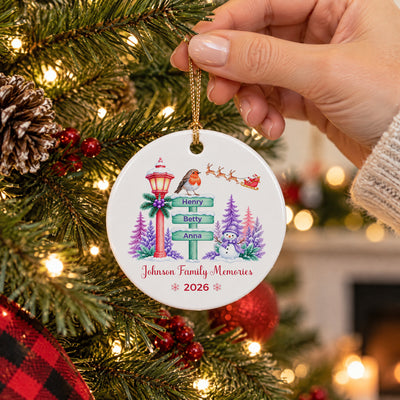 Family Signpost Christmas - Personalized Ceramic Ornament, Christmas Family Keepsake