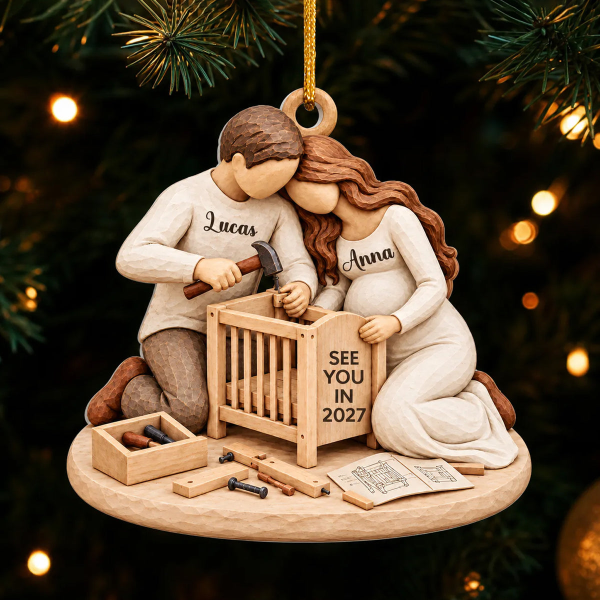 Expecting Couple Building Crib - Personalized Acrylic Ornament, Pregnancy Gifts ,  Expecting Couple Gift