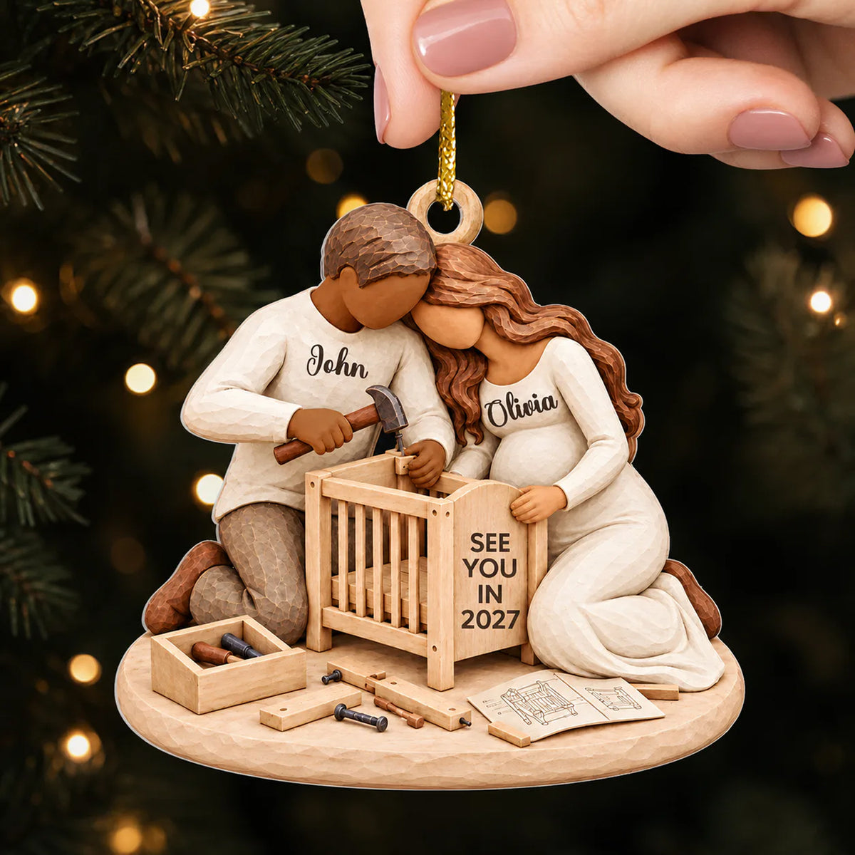 Expecting Couple Building Crib - Personalized Acrylic Ornament, Pregnancy Gifts ,  Expecting Couple Gift