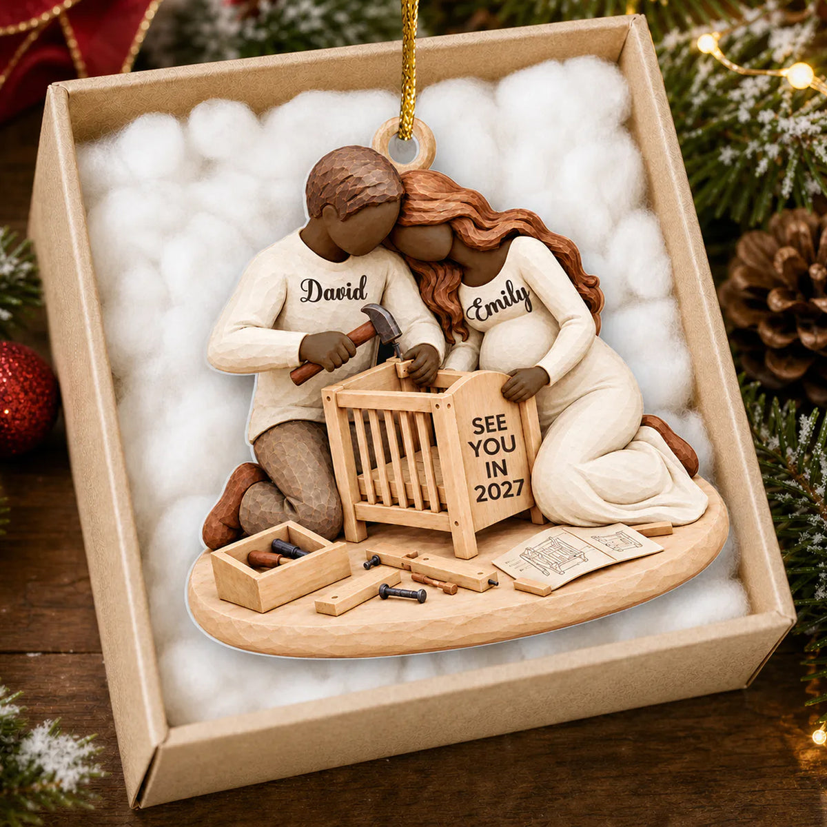 Expecting Couple Building Crib - Personalized Acrylic Ornament, Pregnancy Gifts ,  Expecting Couple Gift