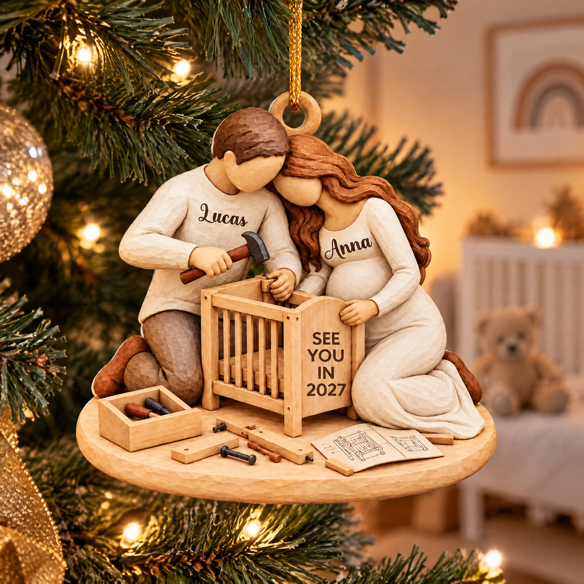 Expecting Couple Building Crib - Personalized Acrylic Ornament, Pregnancy Gifts ,  Expecting Couple Gift
