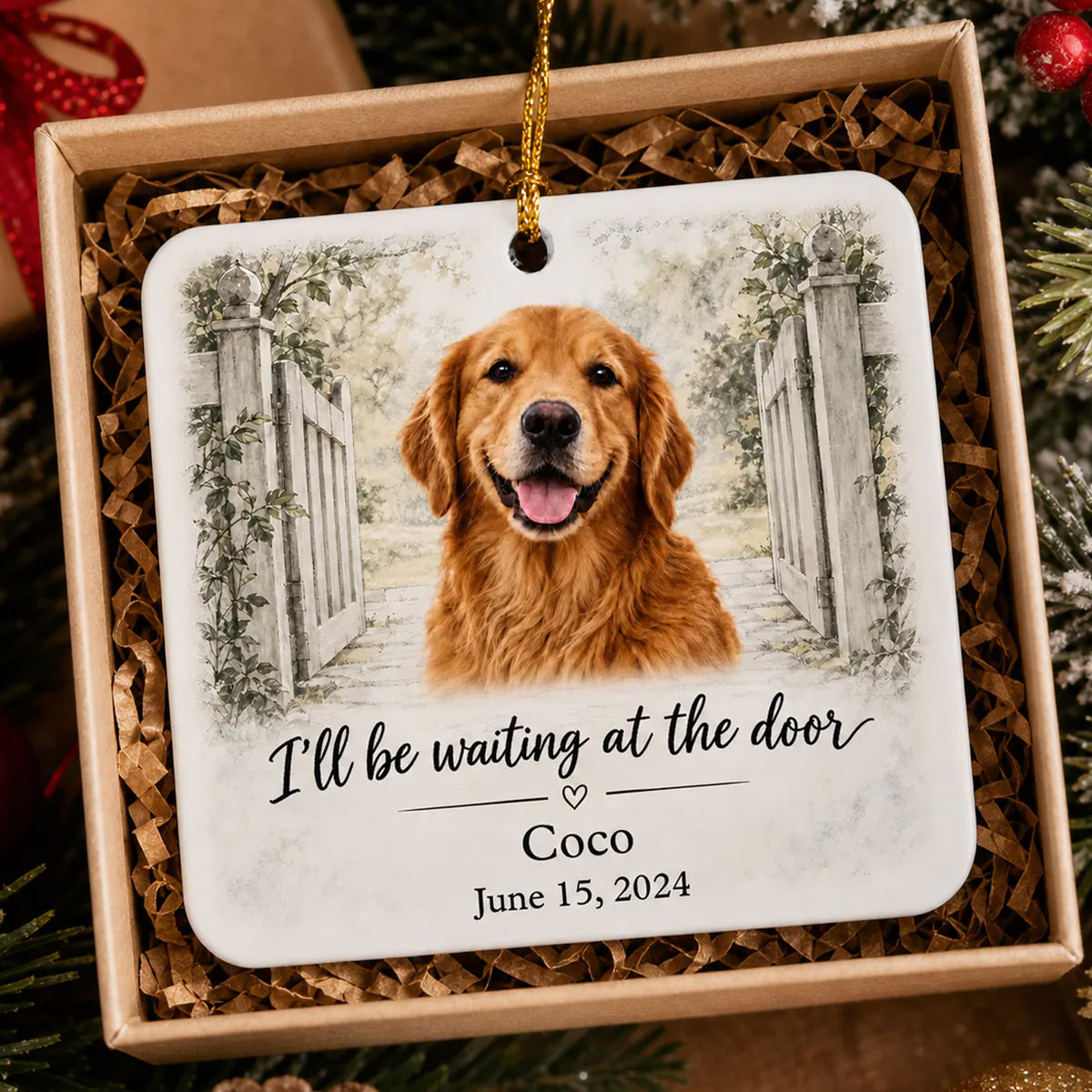 Waiting at the Door Pet Memorial Custom Photo Acrylic Ornament