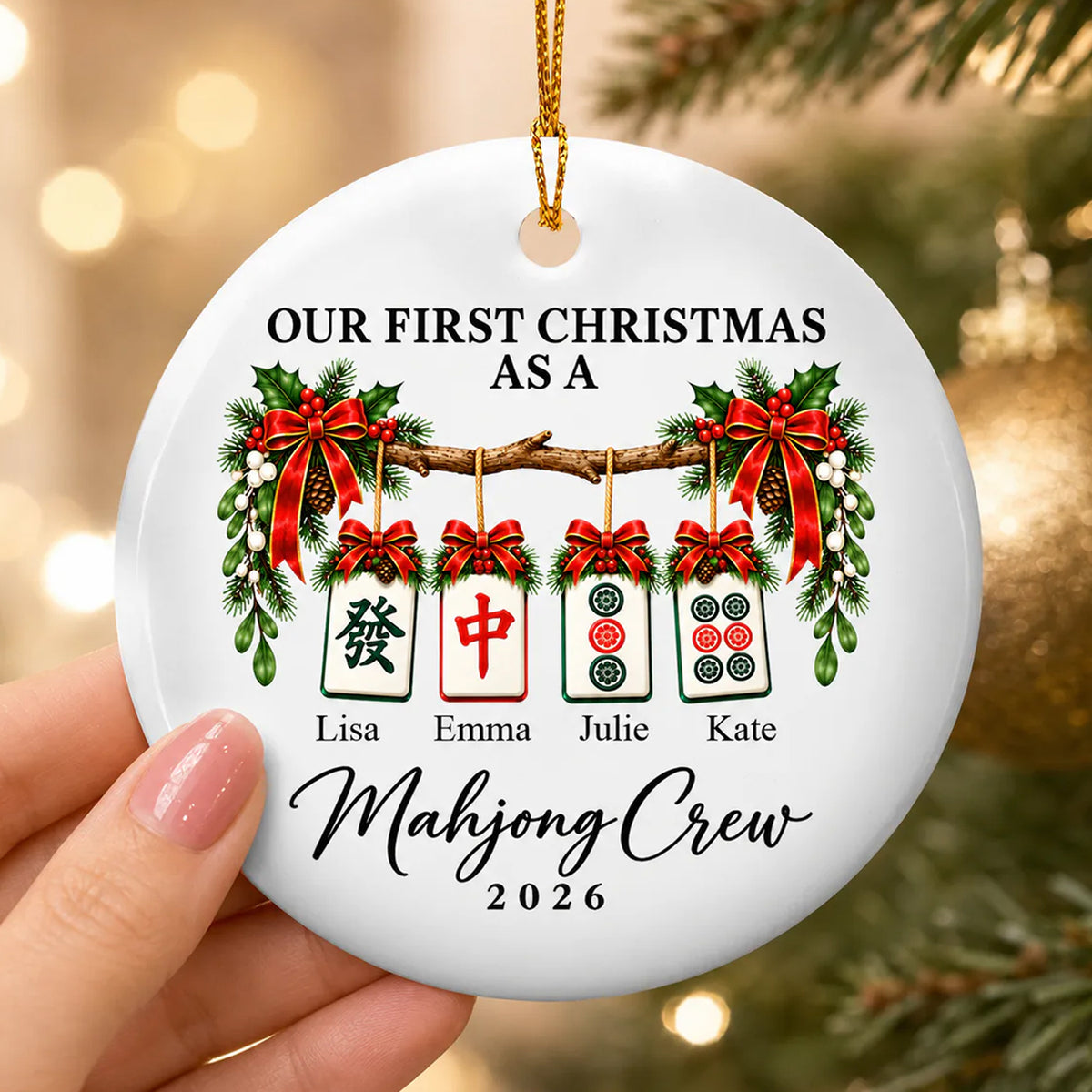 Mahjong Crew - Personalized Ornament, Custom Name Mahjong Team Ornament, Gift For Mahjong Lovers